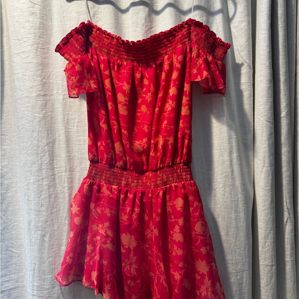 Amanda Uprichard Red Floral Off-Shoulder Mini Dress